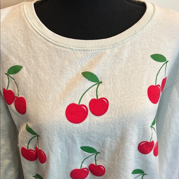 🍒🍒🍒 Cherry Print Light Green Sweatshirt - Picture 3 of 7